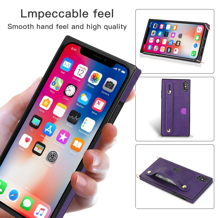 For iPhone X / XS Wrist Strap PU+TPU Shockproof Protective Case with Crossbody Lanyard & Holder & Card Slot