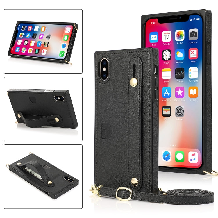 For iPhone X / XS Wrist Strap PU+TPU Shockproof Protective Case with Crossbody Lanyard & Holder & Card Slot
