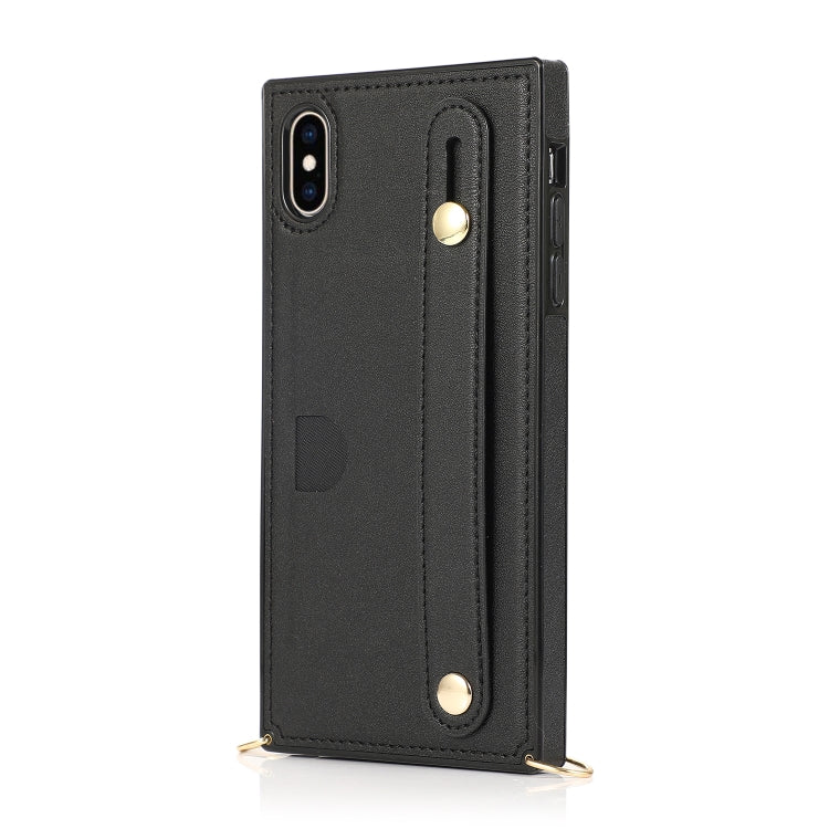 For iPhone X / XS Wrist Strap PU+TPU Shockproof Protective Case with Crossbody Lanyard & Holder & Card Slot