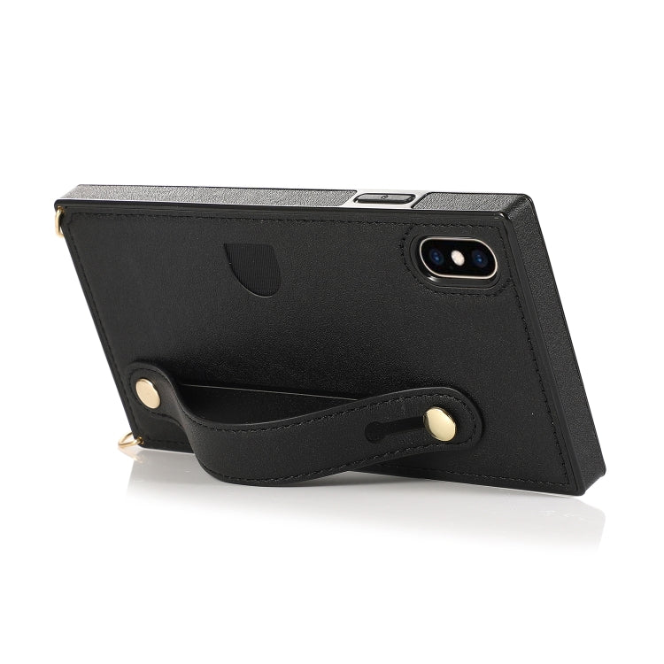For iPhone X / XS Wrist Strap PU+TPU Shockproof Protective Case with Crossbody Lanyard & Holder & Card Slot