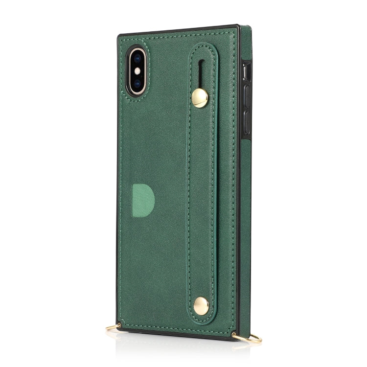 For iPhone X / XS Wrist Strap PU+TPU Shockproof Protective Case with Crossbody Lanyard & Holder & Card Slot