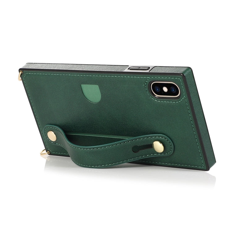 For iPhone X / XS Wrist Strap PU+TPU Shockproof Protective Case with Crossbody Lanyard & Holder & Card Slot