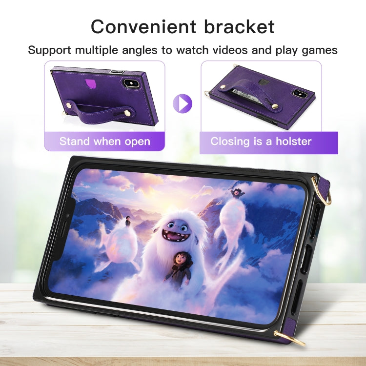 For iPhone X / XS Wrist Strap PU+TPU Shockproof Protective Case with Crossbody Lanyard & Holder & Card Slot