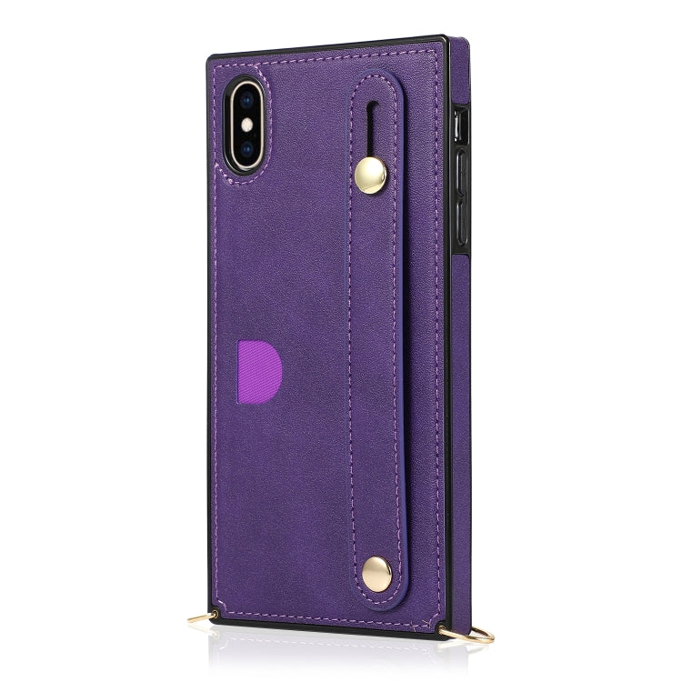 For iPhone X / XS Wrist Strap PU+TPU Shockproof Protective Case with Crossbody Lanyard & Holder & Card Slot