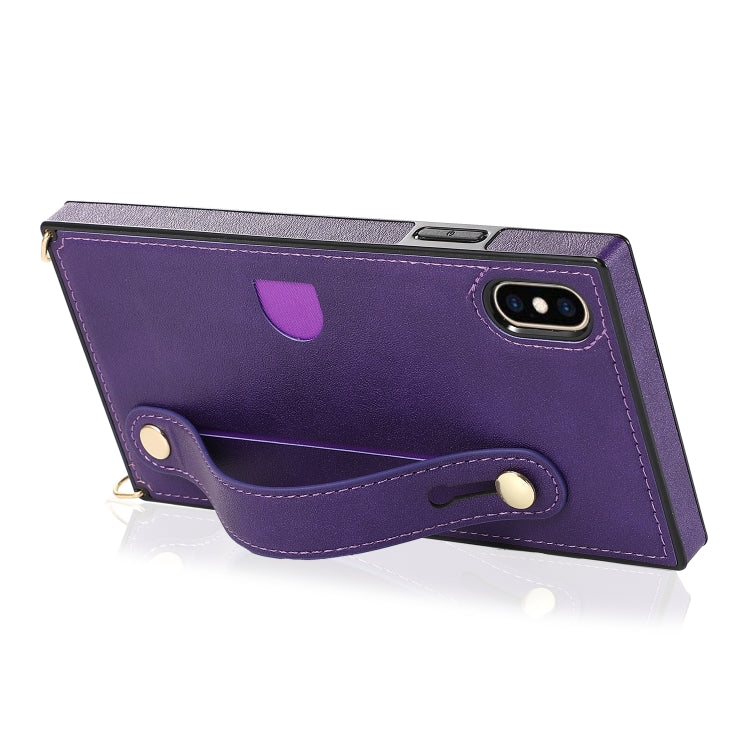 For iPhone X / XS Wrist Strap PU+TPU Shockproof Protective Case with Crossbody Lanyard & Holder & Card Slot