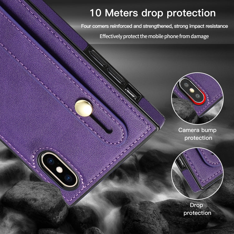 For iPhone X / XS Wrist Strap PU+TPU Shockproof Protective Case with Crossbody Lanyard & Holder & Card Slot