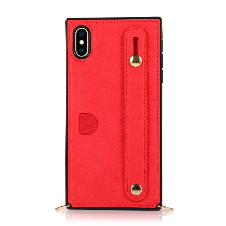 For iPhone X / XS Wrist Strap PU+TPU Shockproof Protective Case with Crossbody Lanyard & Holder & Card Slot