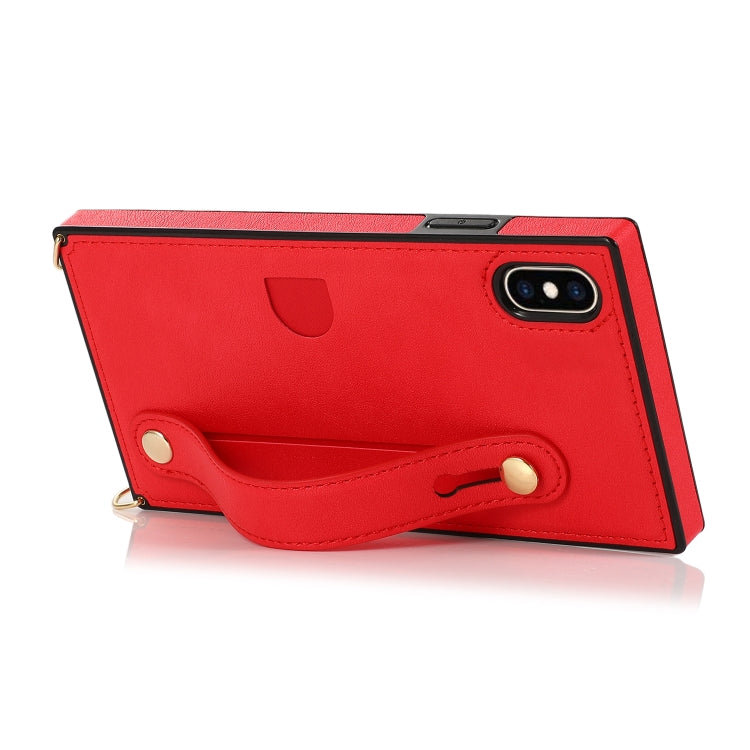 For iPhone X / XS Wrist Strap PU+TPU Shockproof Protective Case with Crossbody Lanyard & Holder & Card Slot
