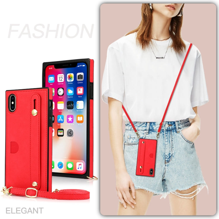 For iPhone X / XS Wrist Strap PU+TPU Shockproof Protective Case with Crossbody Lanyard & Holder & Card Slot