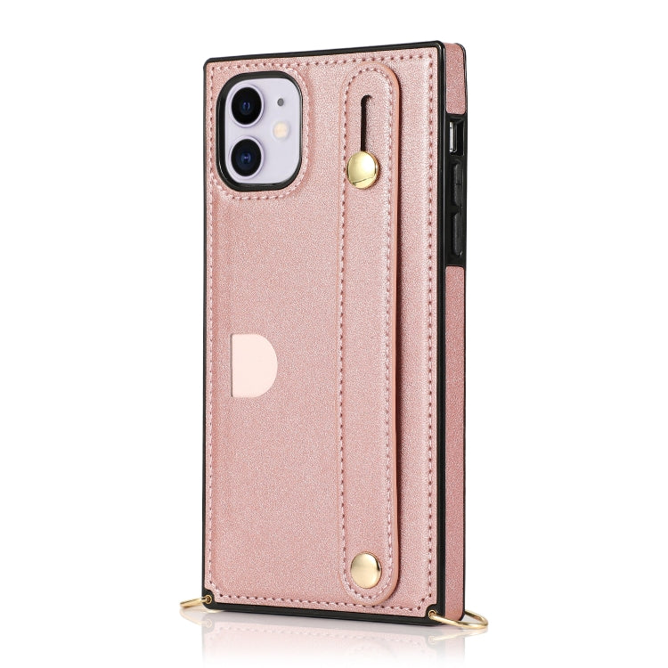 For iPhone 11 Wrist Strap PU+TPU Shockproof Protective Case with Crossbody Lanyard & Holder & Card Slot