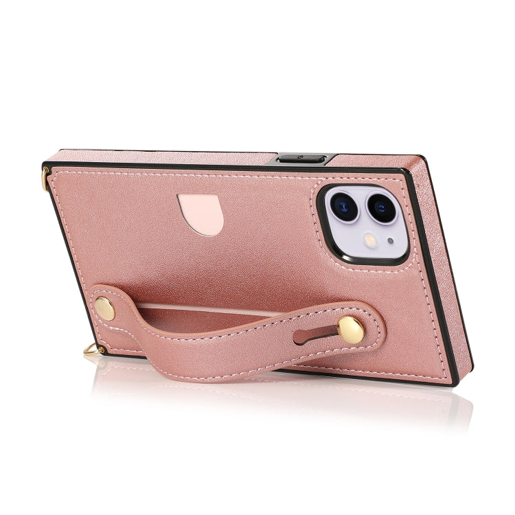 For iPhone 11 Wrist Strap PU+TPU Shockproof Protective Case with Crossbody Lanyard & Holder & Card Slot
