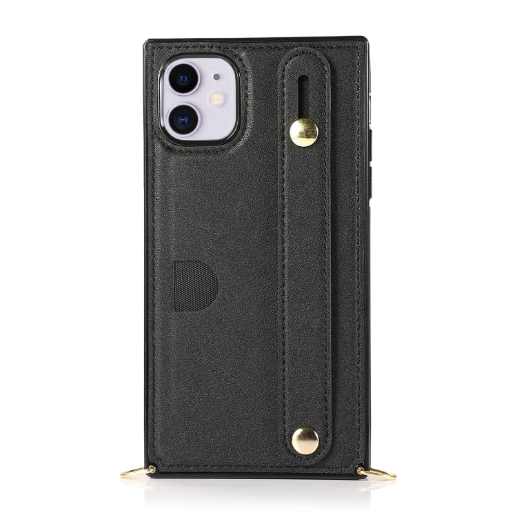 For iPhone 11 Wrist Strap PU+TPU Shockproof Protective Case with Crossbody Lanyard & Holder & Card Slot