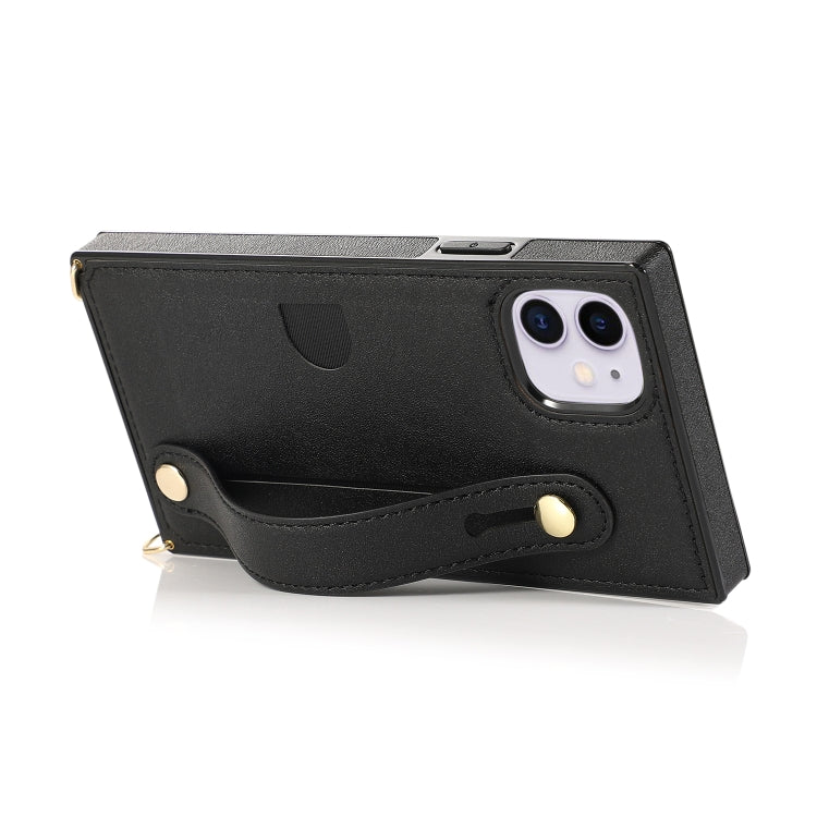 For iPhone 11 Wrist Strap PU+TPU Shockproof Protective Case with Crossbody Lanyard & Holder & Card Slot