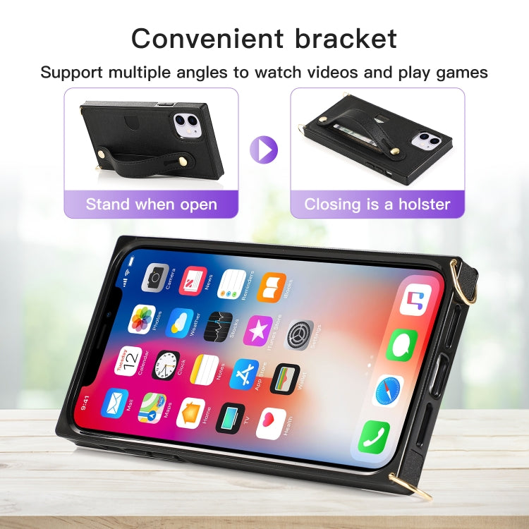 For iPhone 11 Wrist Strap PU+TPU Shockproof Protective Case with Crossbody Lanyard & Holder & Card Slot