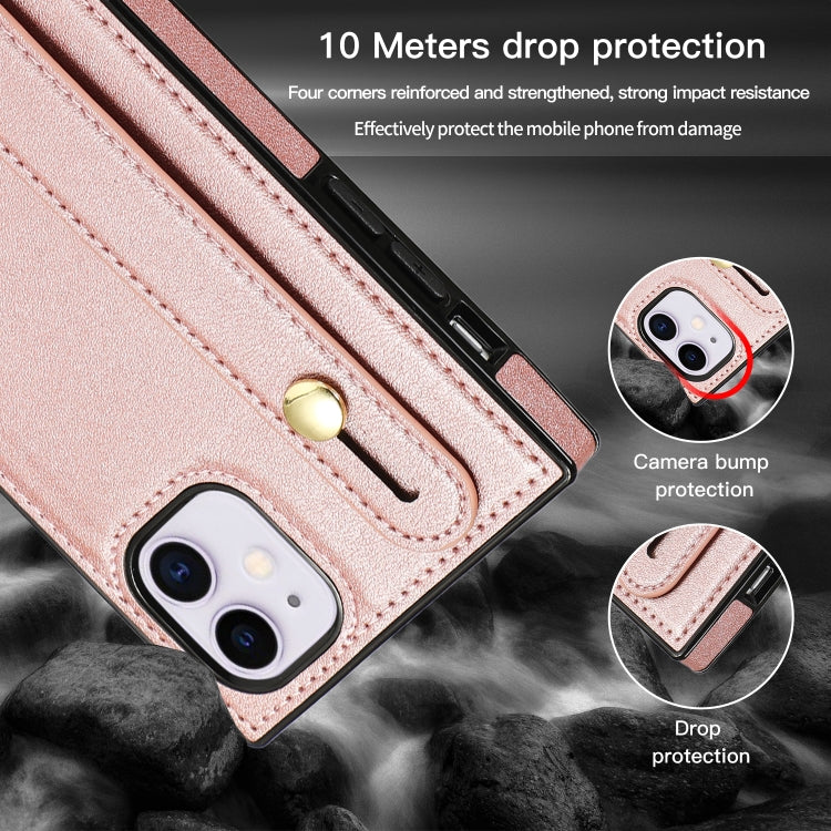 For iPhone 11 Wrist Strap PU+TPU Shockproof Protective Case with Crossbody Lanyard & Holder & Card Slot