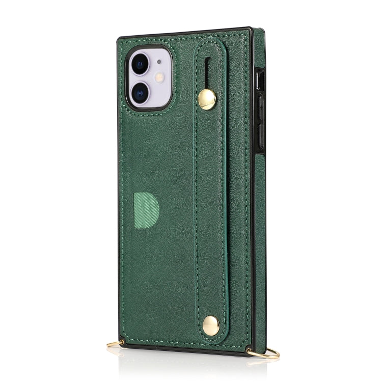 For iPhone 11 Wrist Strap PU+TPU Shockproof Protective Case with Crossbody Lanyard & Holder & Card Slot