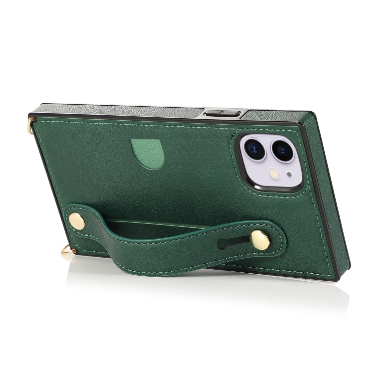 For iPhone 11 Wrist Strap PU+TPU Shockproof Protective Case with Crossbody Lanyard & Holder & Card Slot