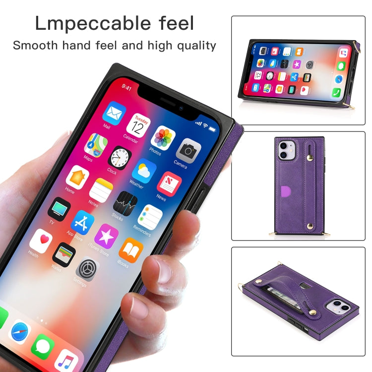 For iPhone 11 Wrist Strap PU+TPU Shockproof Protective Case with Crossbody Lanyard & Holder & Card Slot