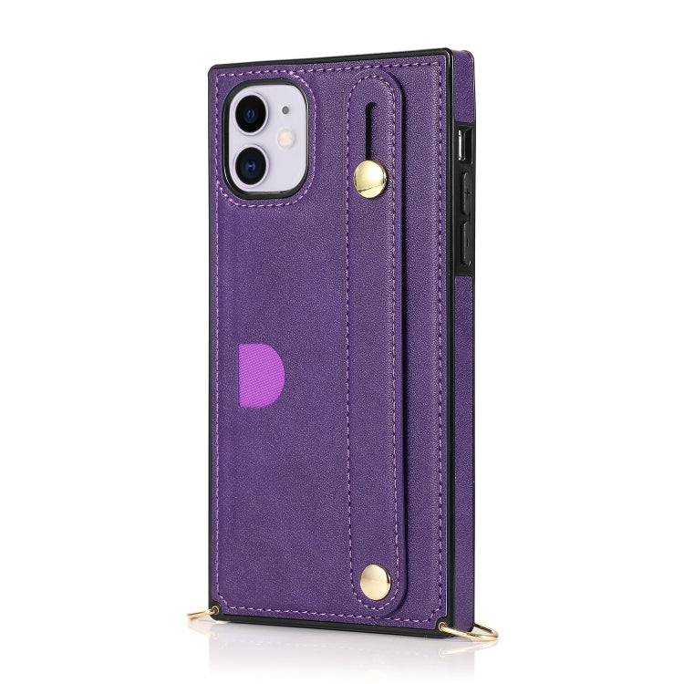 For iPhone 11 Wrist Strap PU+TPU Shockproof Protective Case with Crossbody Lanyard & Holder & Card Slot