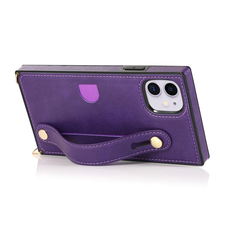 For iPhone 11 Wrist Strap PU+TPU Shockproof Protective Case with Crossbody Lanyard & Holder & Card Slot
