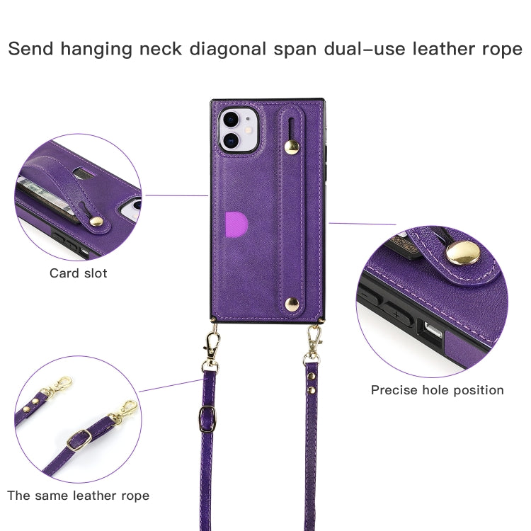 For iPhone 11 Wrist Strap PU+TPU Shockproof Protective Case with Crossbody Lanyard & Holder & Card Slot