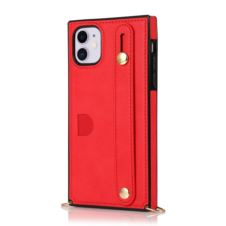 For iPhone 11 Wrist Strap PU+TPU Shockproof Protective Case with Crossbody Lanyard & Holder & Card Slot