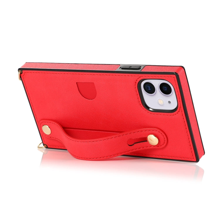 For iPhone 11 Wrist Strap PU+TPU Shockproof Protective Case with Crossbody Lanyard & Holder & Card Slot
