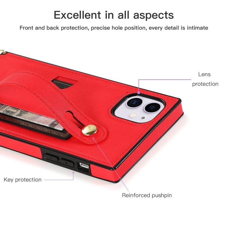 For iPhone 11 Wrist Strap PU+TPU Shockproof Protective Case with Crossbody Lanyard & Holder & Card Slot