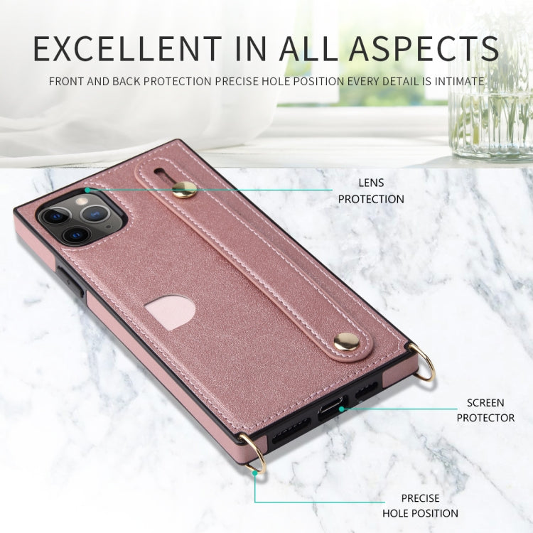 For iPhone 11 Pro Wrist Strap PU+TPU Shockproof Protective Case with Crossbody Lanyard & Holder & Card Slot