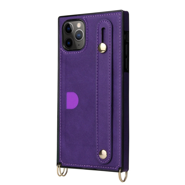 For iPhone 11 Pro Wrist Strap PU+TPU Shockproof Protective Case with Crossbody Lanyard & Holder & Card Slot