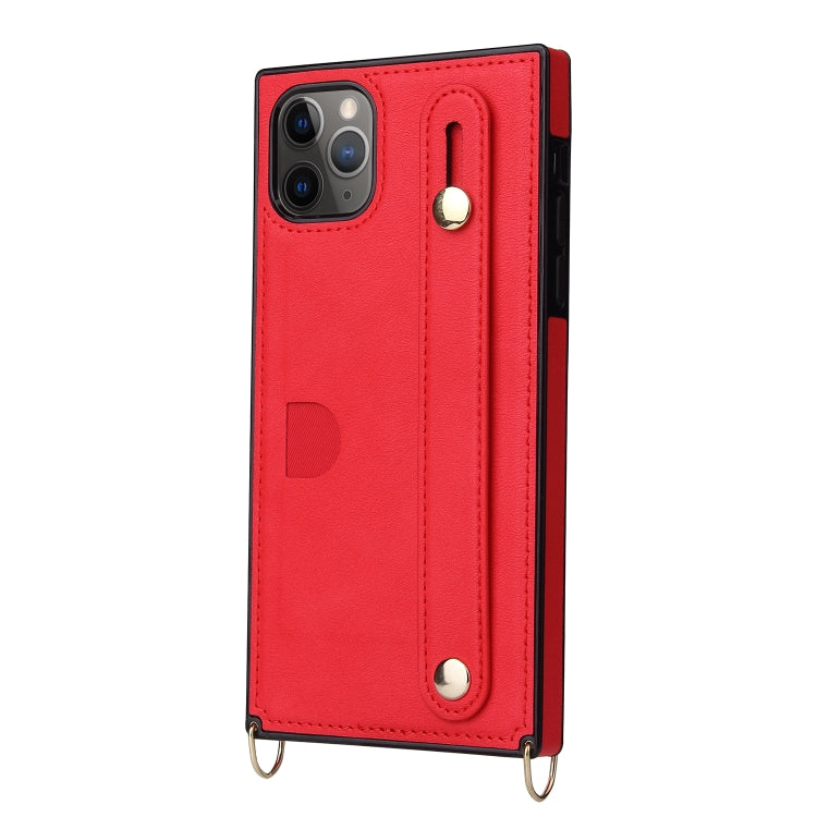 For iPhone 11 Pro Wrist Strap PU+TPU Shockproof Protective Case with Crossbody Lanyard & Holder & Card Slot