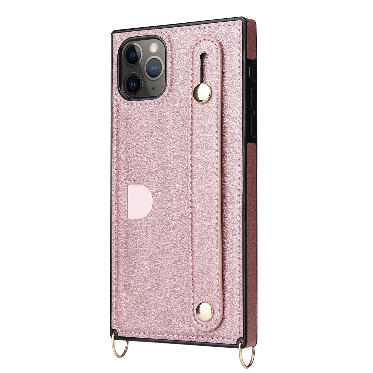 For iPhone 11 Pro Max Wrist Strap PU+TPU Shockproof Protective Case with Crossbody Lanyard & Holder & Card Slot