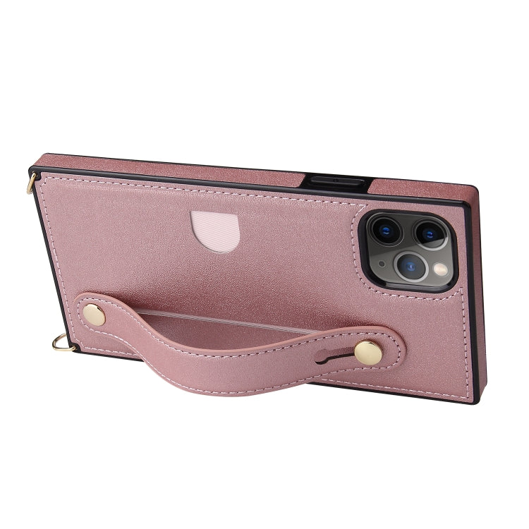 For iPhone 11 Pro Max Wrist Strap PU+TPU Shockproof Protective Case with Crossbody Lanyard & Holder & Card Slot