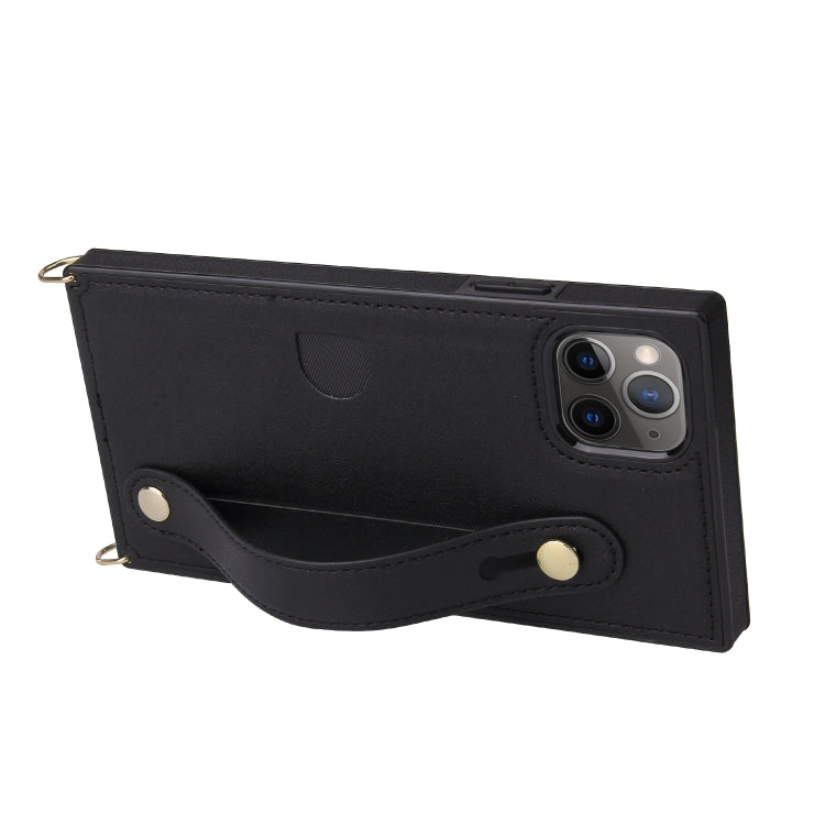 For iPhone 11 Pro Max Wrist Strap PU+TPU Shockproof Protective Case with Crossbody Lanyard & Holder & Card Slot