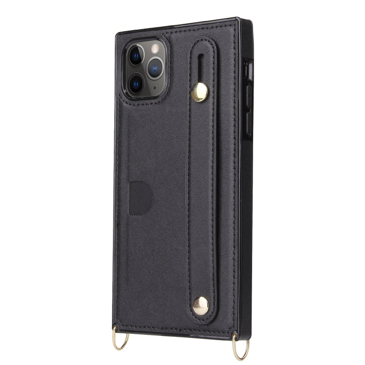 For iPhone 11 Pro Max Wrist Strap PU+TPU Shockproof Protective Case with Crossbody Lanyard & Holder & Card Slot