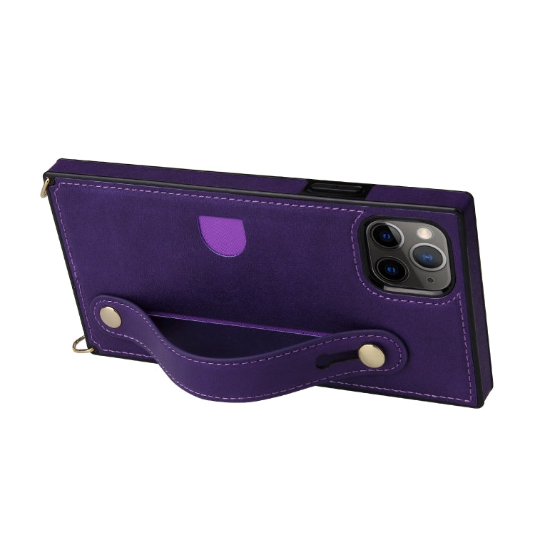 For iPhone 11 Pro Max Wrist Strap PU+TPU Shockproof Protective Case with Crossbody Lanyard & Holder & Card Slot