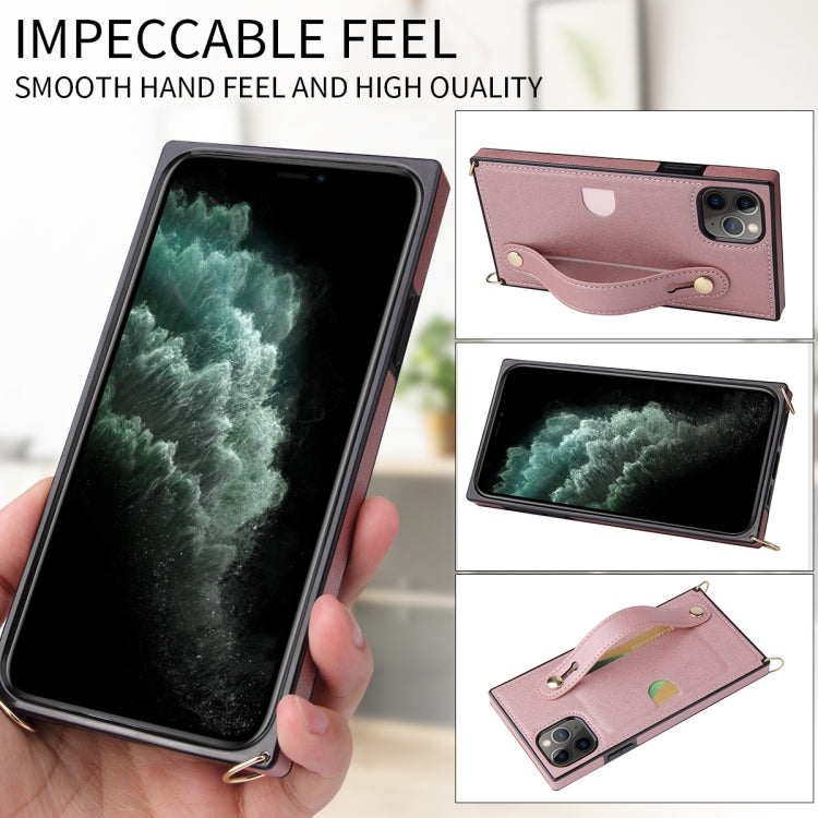 For iPhone 11 Pro Max Wrist Strap PU+TPU Shockproof Protective Case with Crossbody Lanyard & Holder & Card Slot