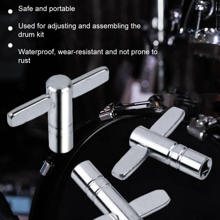 CT-826 T-shaped Square Hole Drum Key Universal Adjustment Wrench Tool for Drum Set - Silver
