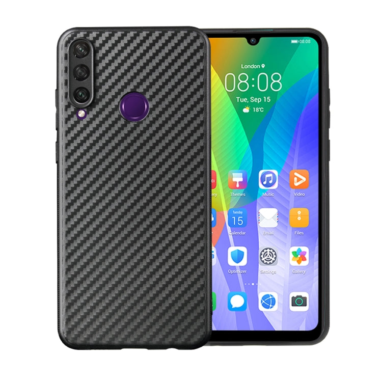 For Huawei Y6p Carbon Fiber Texture TPU Protective Case(Black)
