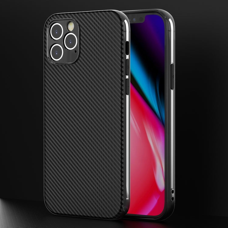For iPhone 12 Pro Max Carbon Fiber Texture TPU Protective Case(Black)