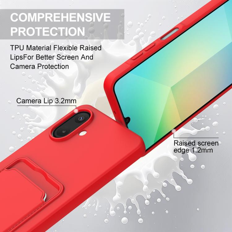 For Samsung Galaxy A07 / M17e / F07e Integrated Card Bag Solid Color Liquid Silicone Phone Case Gen2 with Short Lanyard