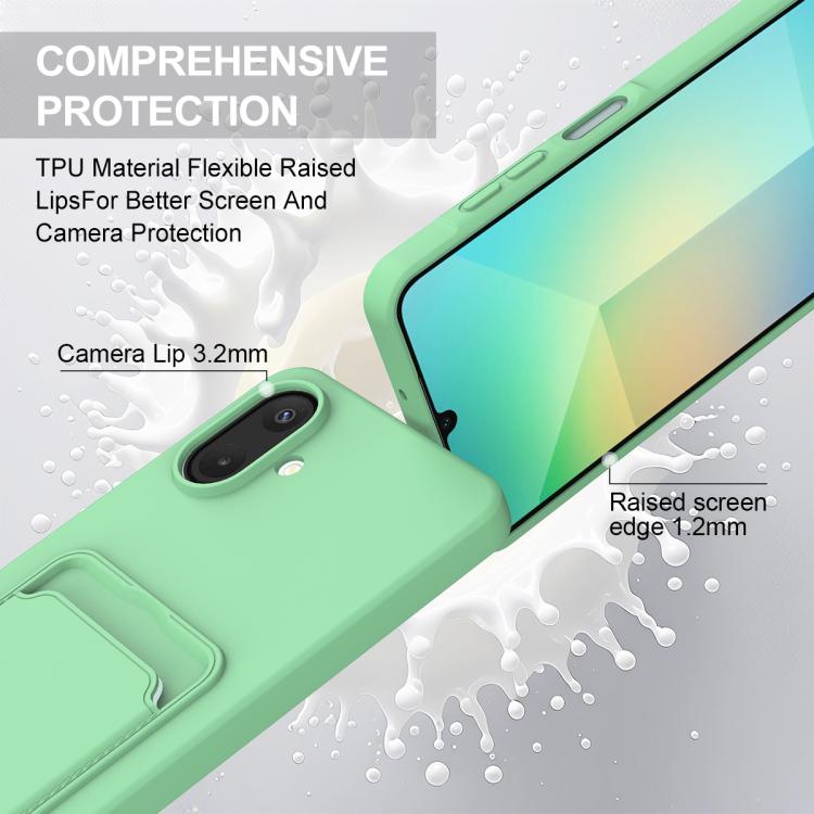 For Samsung Galaxy A07 / M17e / F07e Integrated Card Bag Solid Color Liquid Silicone Phone Case Gen2 with Short Lanyard