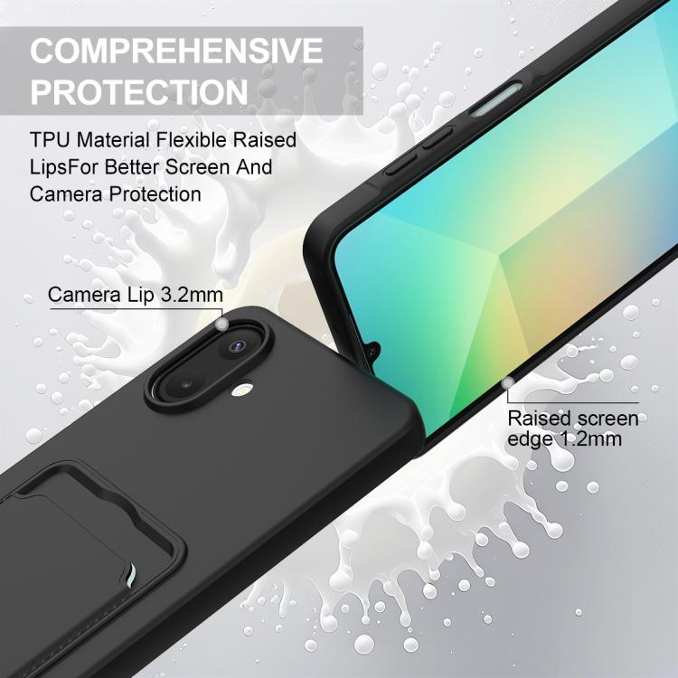 For Samsung Galaxy A07 / M17e / F07e Integrated Card Bag Solid Color Liquid Silicone Phone Case Gen2 with Short Lanyard
