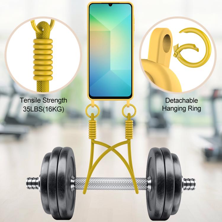 For Samsung Galaxy A07 / M17e / F07e Integrated Card Bag Solid Color Liquid Silicone Phone Case Gen2 with Short Lanyard