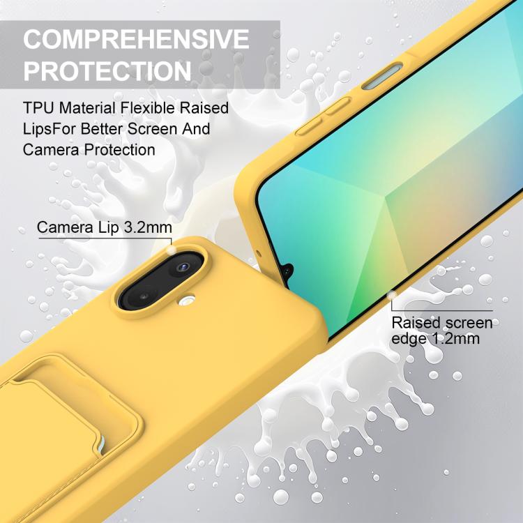 For Samsung Galaxy A07 / M17e / F07e Integrated Card Bag Solid Color Liquid Silicone Phone Case Gen2 with Short Lanyard