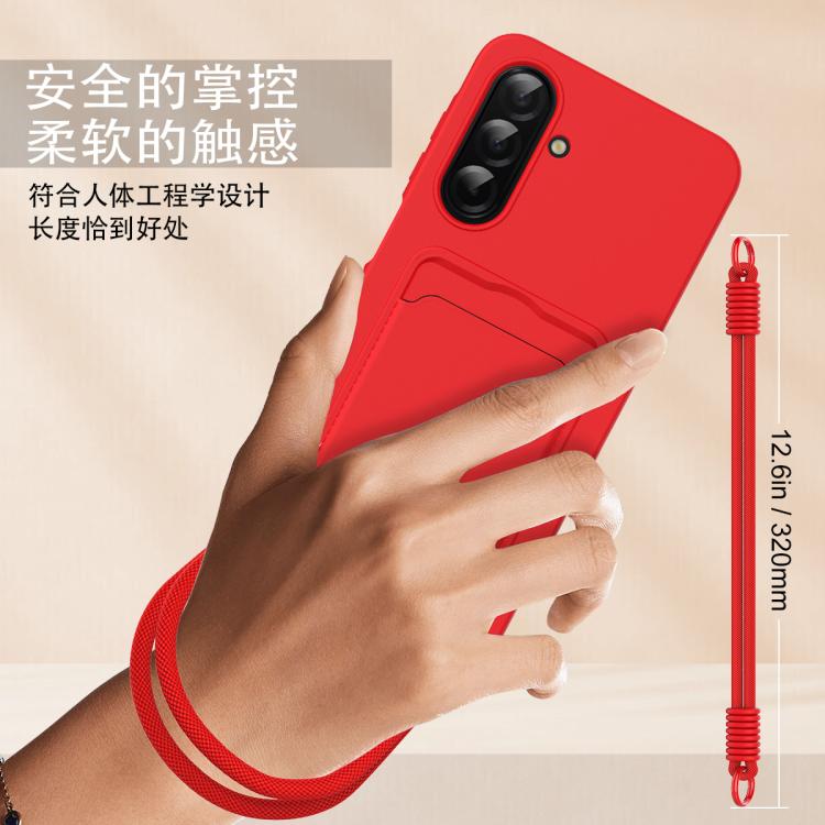 For Samsung Galaxy A36 5G / A56 5G Integrated Card Bag Solid Color Liquid Silicone Phone Case Gen2 with Short Lanyard