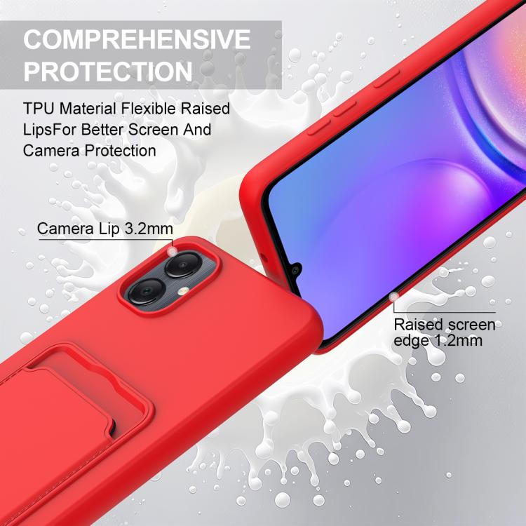 For Samsung Galaxy A05 / M05 / F05 4G Integrated Card Bag Solid Color Liquid Silicone Phone Case Gen2 with Short Lanyard