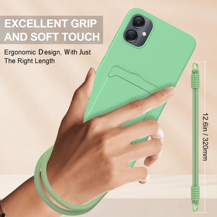 For Samsung Galaxy A05 / M05 / F05 4G Integrated Card Bag Solid Color Liquid Silicone Phone Case Gen2 with Short Lanyard