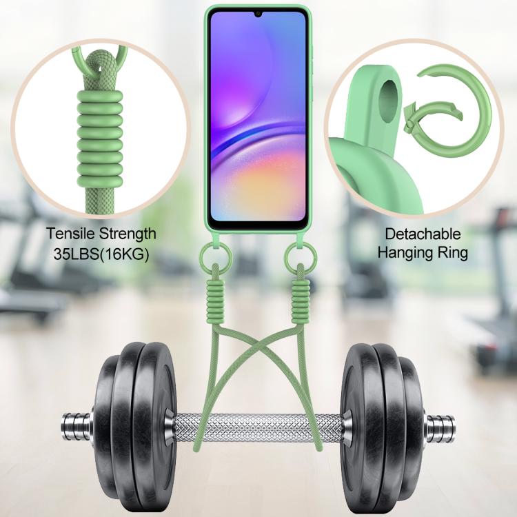 For Samsung Galaxy A05 / M05 / F05 4G Integrated Card Bag Solid Color Liquid Silicone Phone Case Gen2 with Short Lanyard