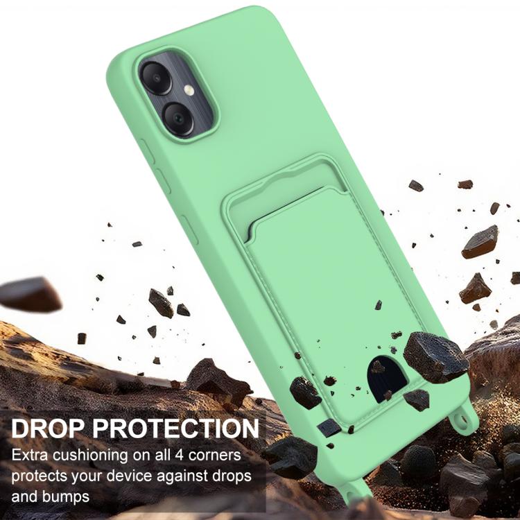 For Samsung Galaxy A05 / M05 / F05 4G Integrated Card Bag Solid Color Liquid Silicone Phone Case Gen2 with Short Lanyard